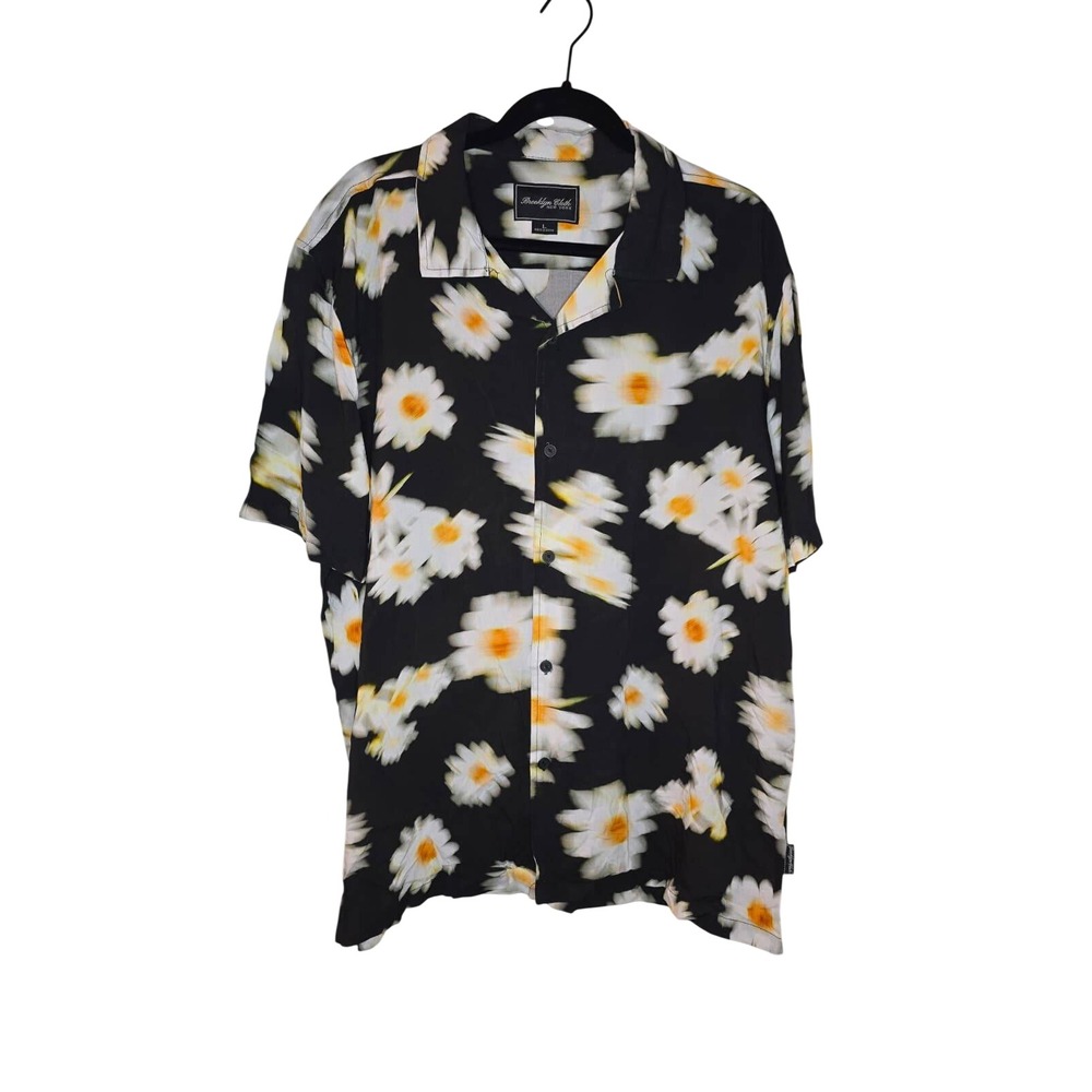 Brooklyn Cloth Mens Black Blurred Daisy Floral Short Sleeve Button Up Shirt